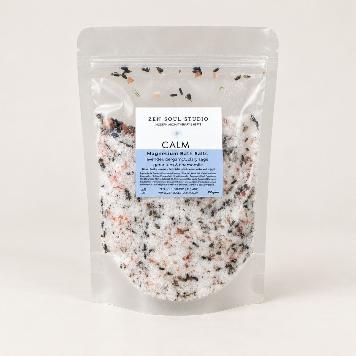 Calm – Lavender, Bergamot and Chamomile bath salts 250g