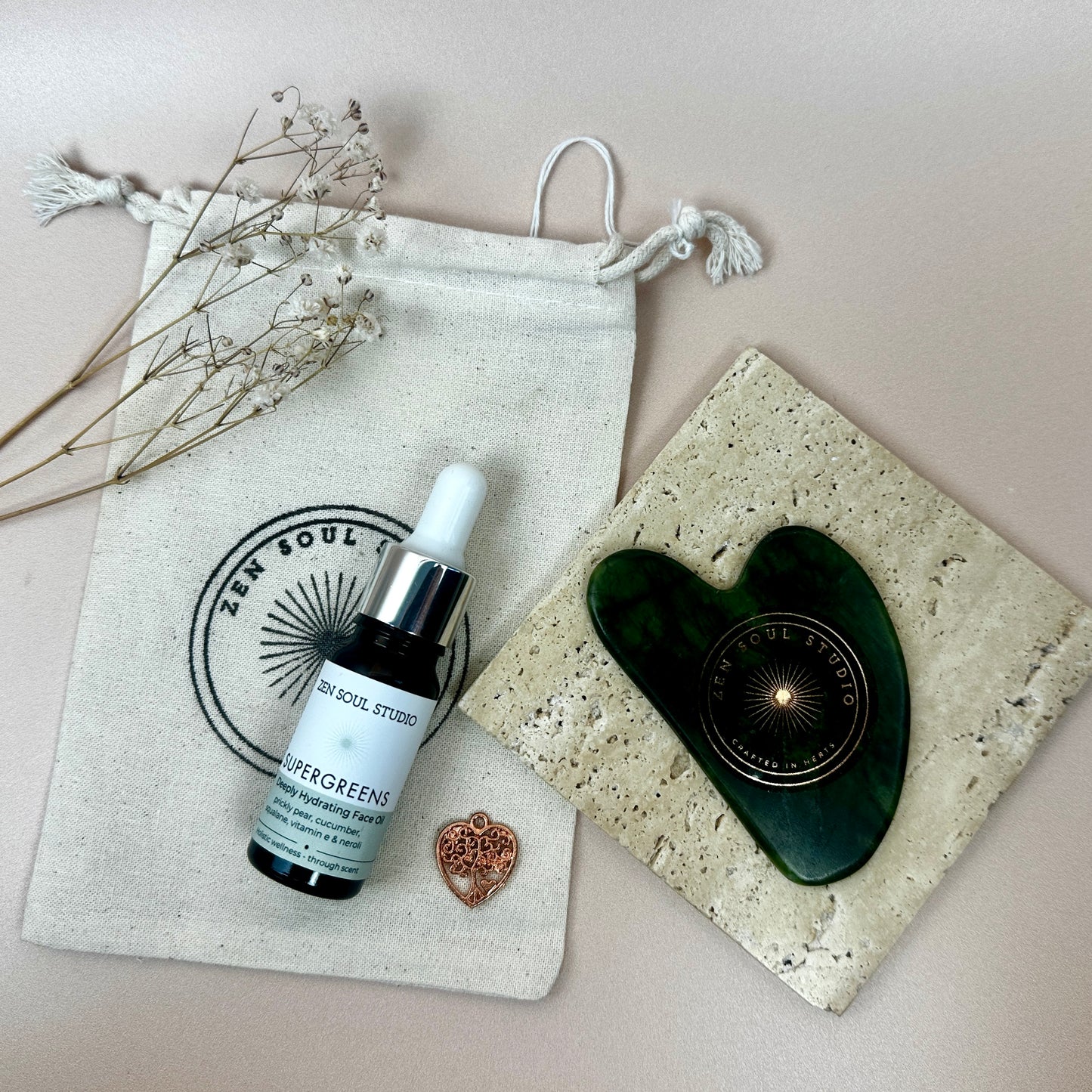 JADE Gua Sha Discovery Set with Supergreens Face Oil ~ Sculpt, Rejuvenate & Glow