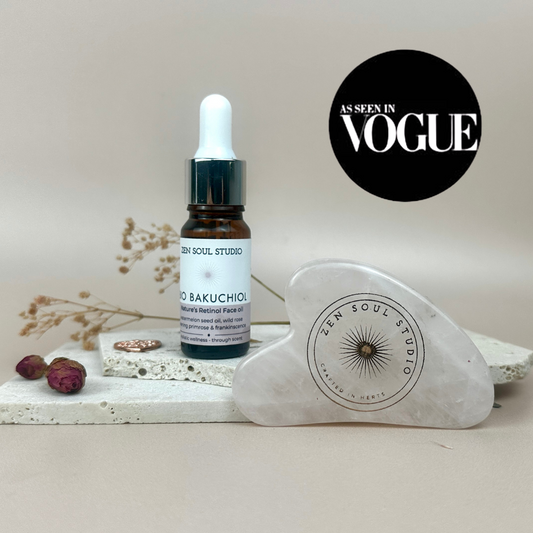 ROSE QUARTZ GUA SHA Discovery Set with Bio Bakuchiol Face Oil ~ Sculpt, Hydrate & Glow