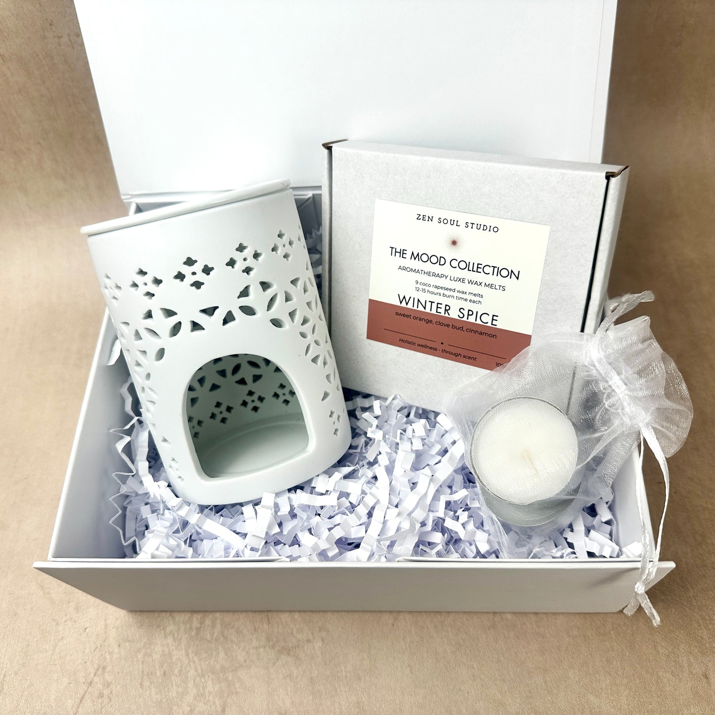 CERAMIC LATTICE WAX MELT BURNER Gift Set – Luxe White Box