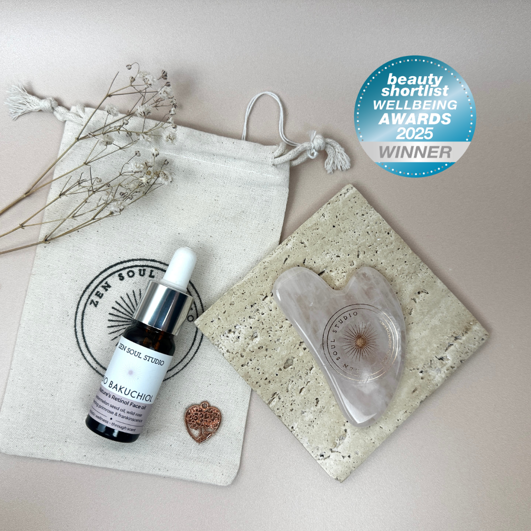 ROSE QUARTZ GUA SHA Discovery Set with Bio Bakuchiol Face Oil ~ Sculpt, Hydrate & Glow