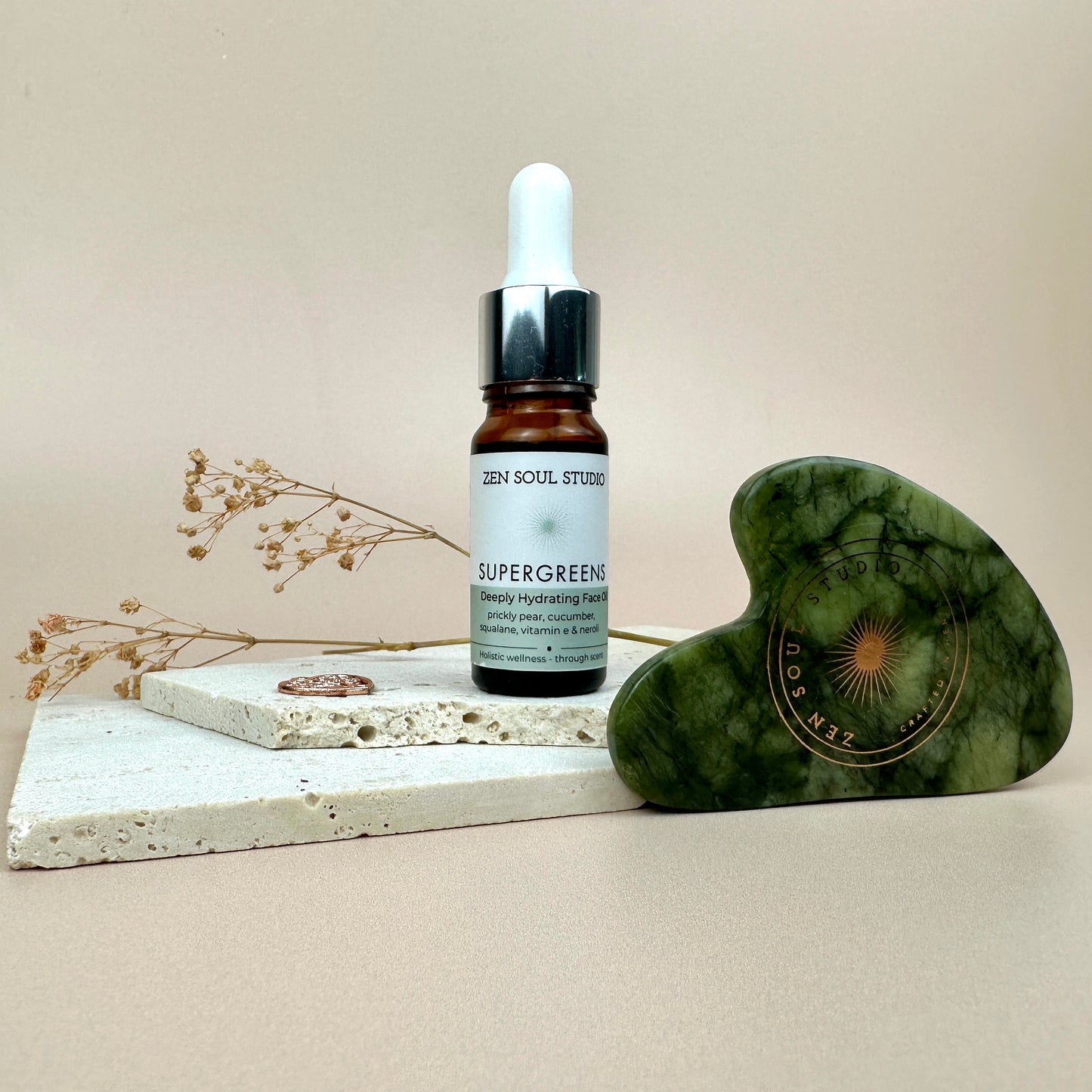 JADE Gua Sha Discovery Set with Supergreens Face Oil ~ Sculpt, Rejuvenate & Glow