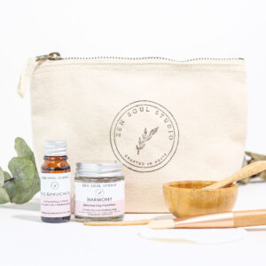 Harmony Rose clay mask set with face oil in cotton bag